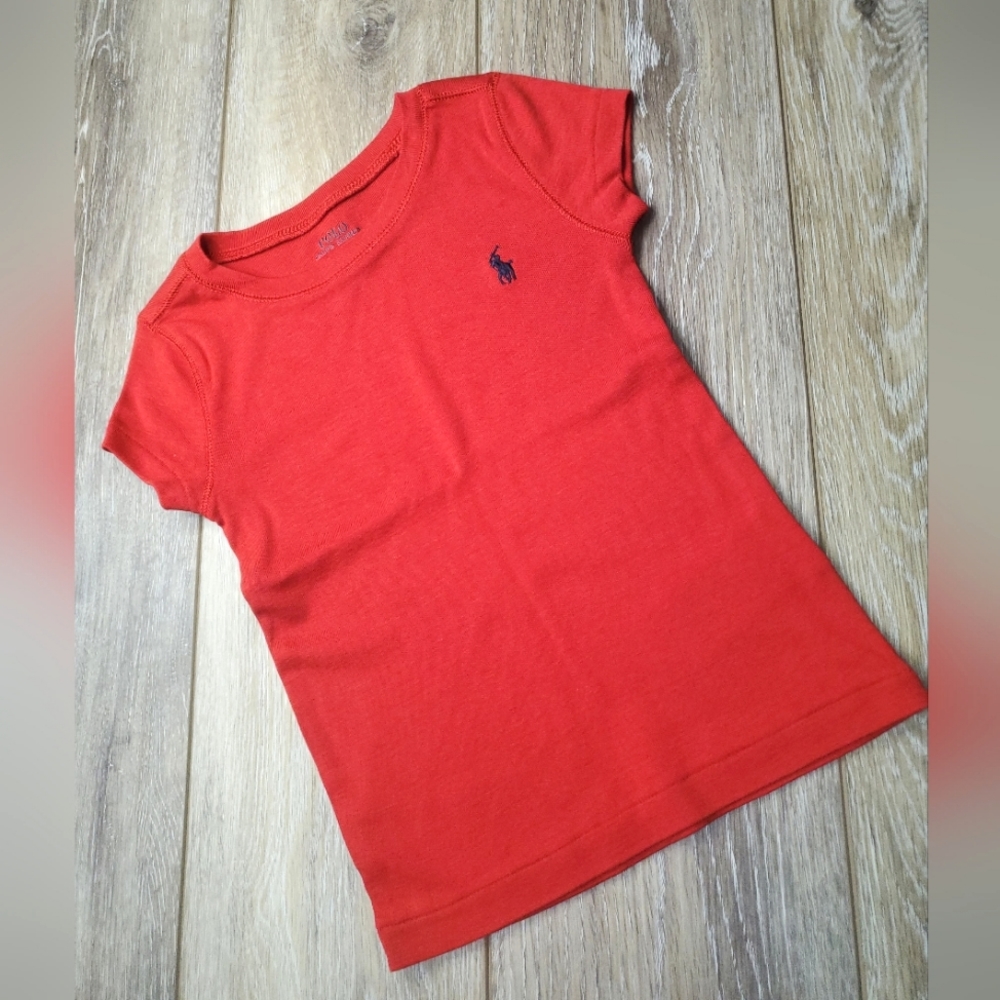 🇺🇲Girl's Ralph Lauren red short sleeve capped sleeve tee Size 4